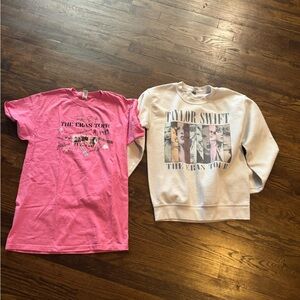 Taylor Swift The Eras Tour Pink Tshirt and White Sweatshirt